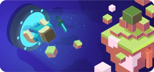 Steve che usa un portale per andare in un altro mondo di Minecraft