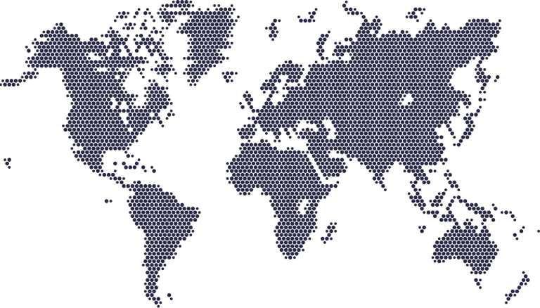 A stylized world map with glowing connection points