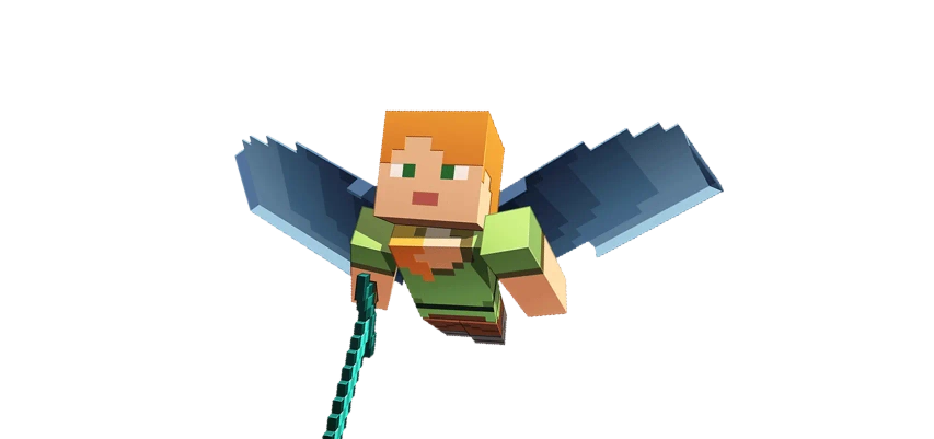 An image of the Minecraft Alex character wearing an elytra