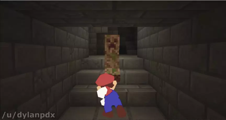 Mario hitting a creeper
