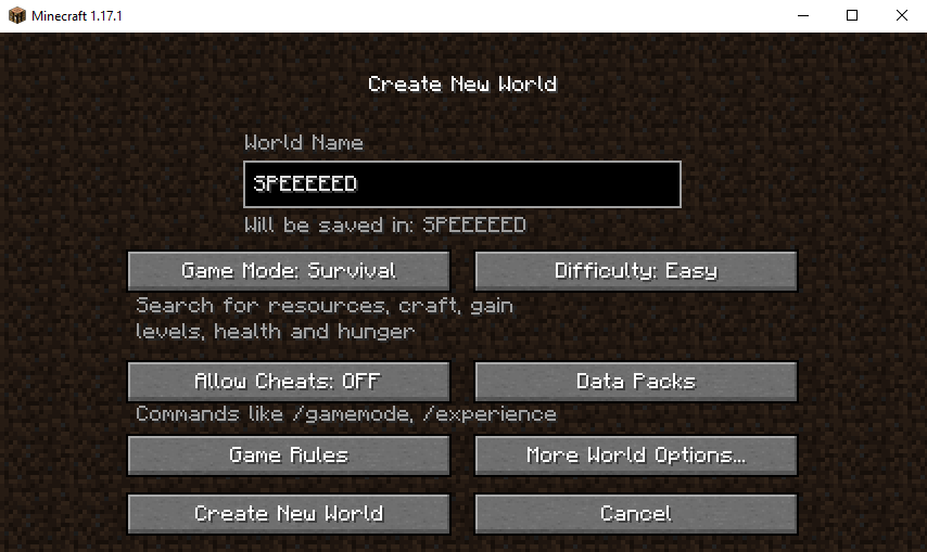 World Creation Menu