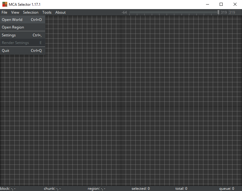 Grey default grid of MCA Selector.