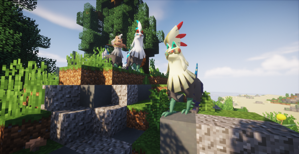 Pixelmon Screenshot: Pokémon on a hill.