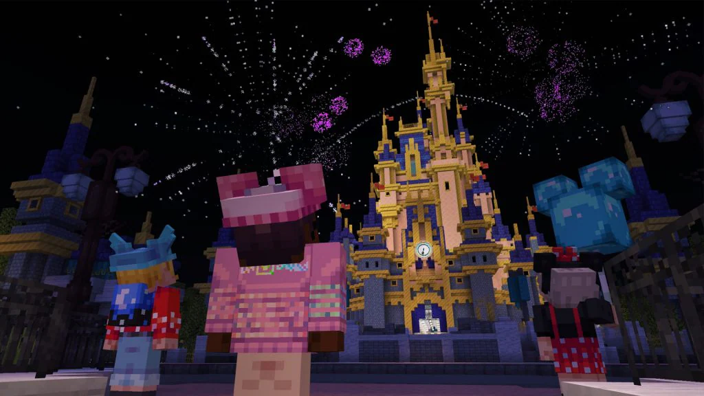 Minecraft Screenshot: Disney Castle Firework Show At Night