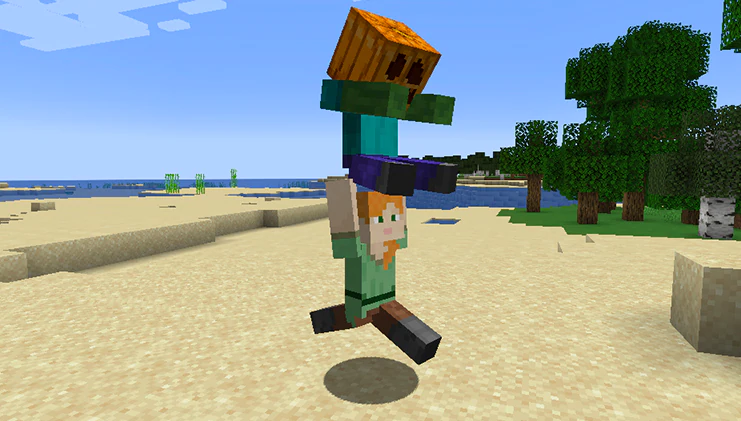 Minecraft April Fools 2022 Screenshot: Carrying a Zombie