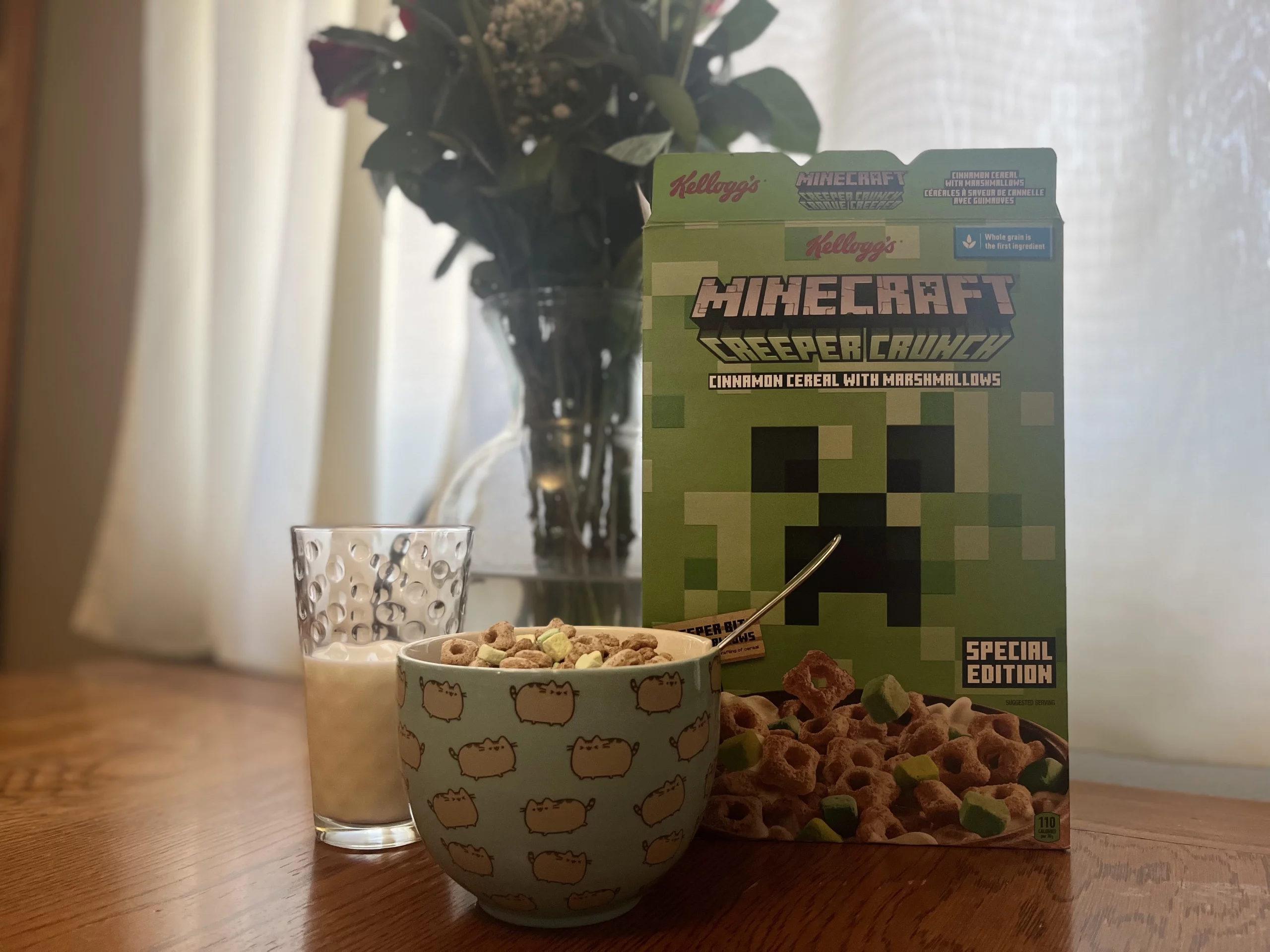 Minecraft Creeper Crunch Cereal in Bowl