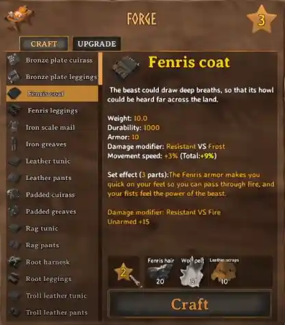 Valheim Craft Fenris Armor Set