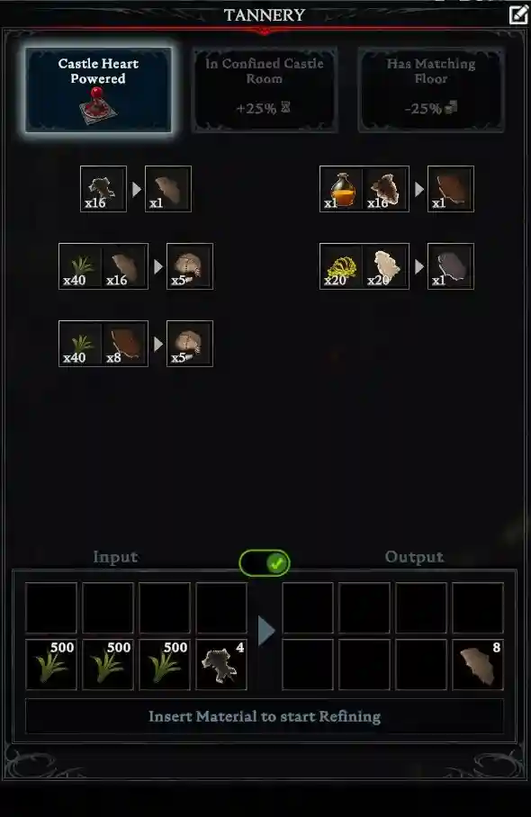 V Rising Tannery Crafting Recipes