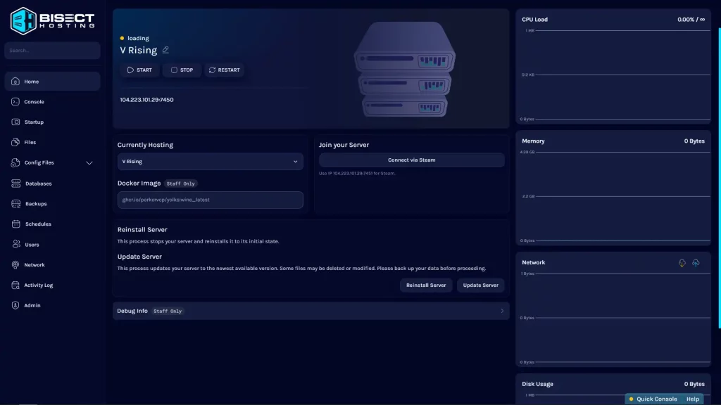 bisecthosting ui update server panel data