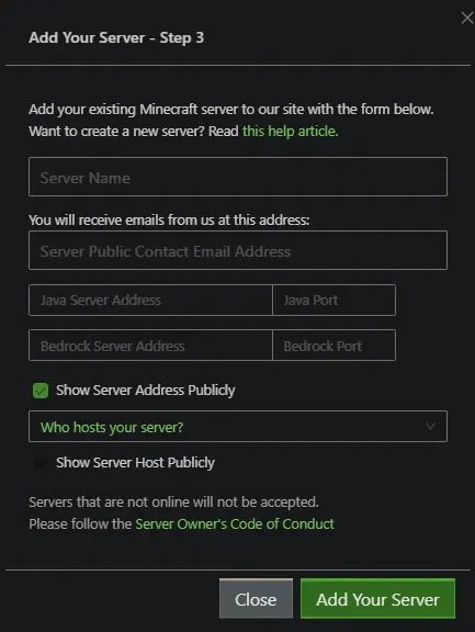Official Minecraft Server List Server Details Screenshot