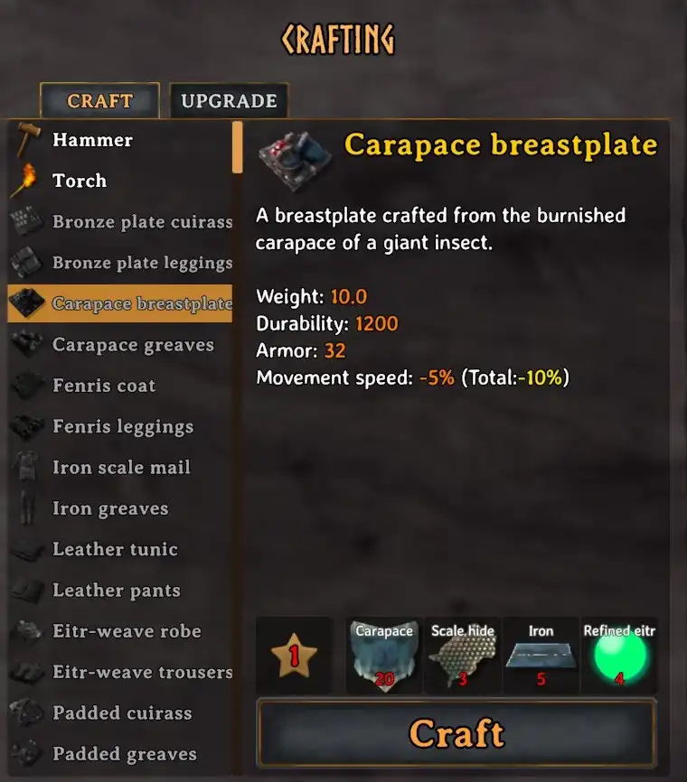 Valheim Carapace Armor Stats