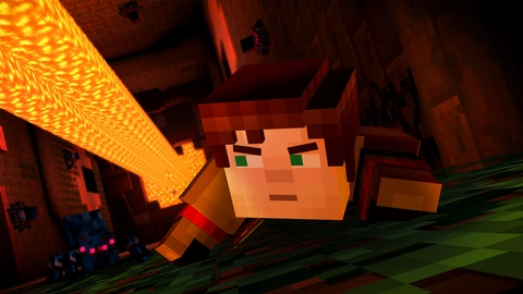Minecraft Story Mode Season 1 Screenshot: Climbing Wall With Spiders