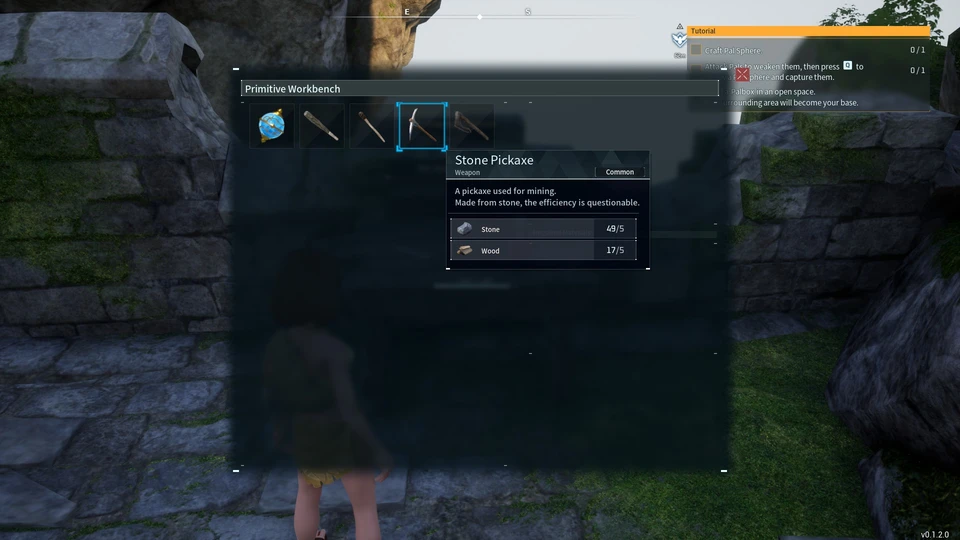 Palworld Stone Pickaxe Crafting In-Game Screenshot