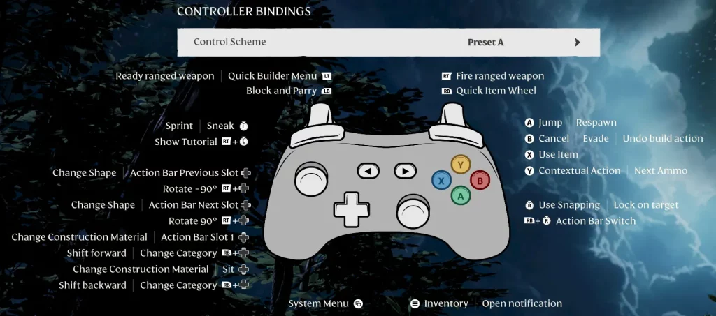 Enshrouded Controls Screenshot: Controller Controls Screenshot