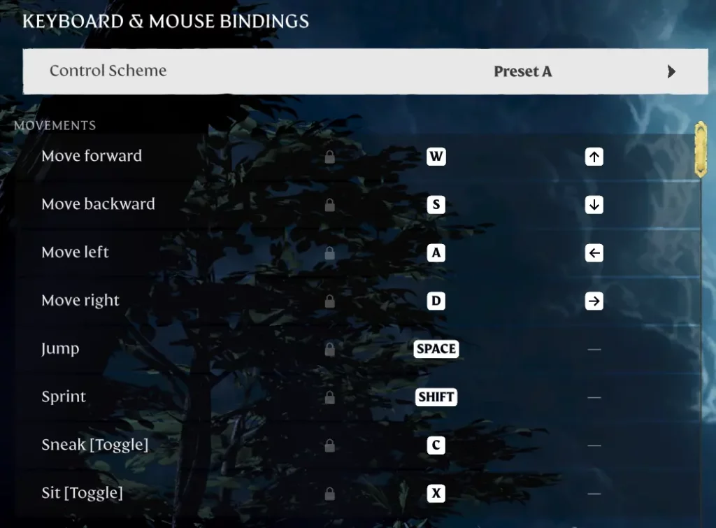 Enshrouded Controls Screenshot: Mouse and Keyboard Controls Screenshot