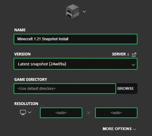 Minecraft 1.21 Snapshot Installation Screenshot