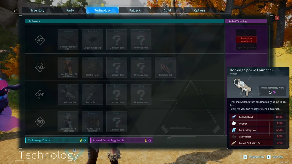 Palworld Ancient Technology Points & Sphere Homing Launcher Screenshot 