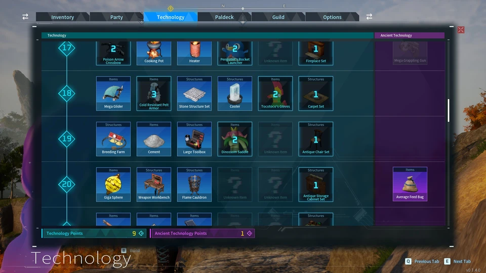 Palworld Technology Tree and Ancient Technology Points Screenshot