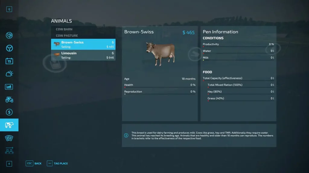Farming Simulator 22 Cow Status