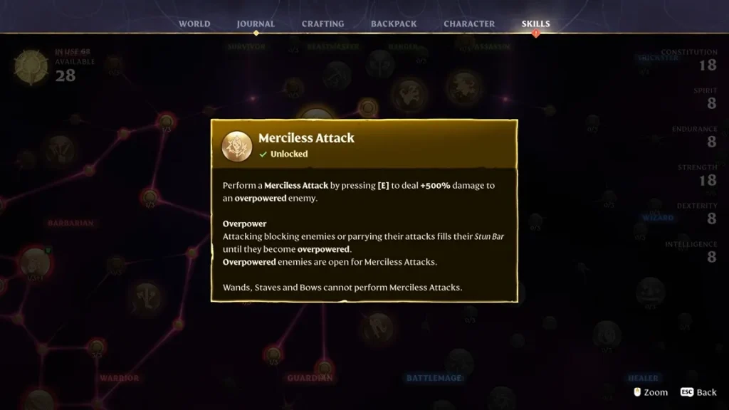 Enshrouded Warrior Skills
