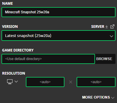 Minecraft Snapshot 25w20a Installation Screenshot