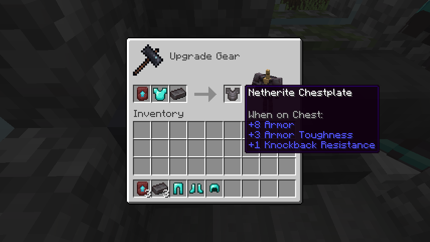 Minecraft Netherite Armor Smithing Screenshot