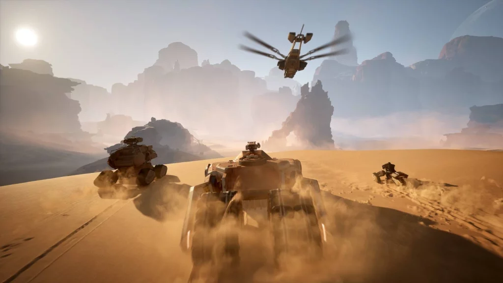 Dune: Awakening various vehicles driving screenshot