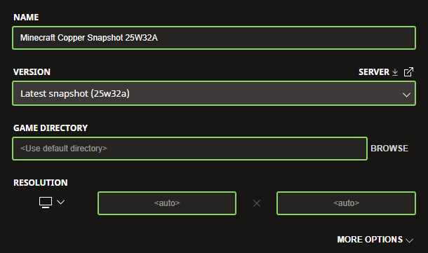 Minecraft Copper Snapshot 25W32A Installation Screenshot