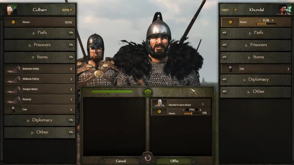 Mount & Blade II: Bannerlord bargaining for marriage
