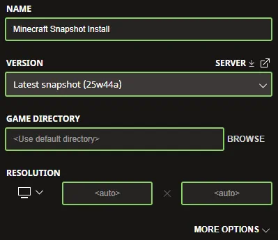 Minecraft Snapshot 25W44A Installation Screenshot