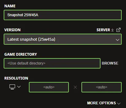 Minecraft Snapshot 25W45A Installation Screenshot