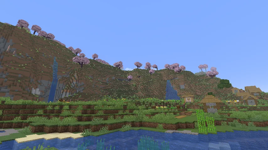 Minecraft Valley With Cherry Blossoms In Background Screenshot