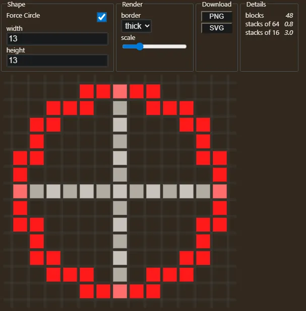 Online Minecraft Tools: Circle Generator Screenshot