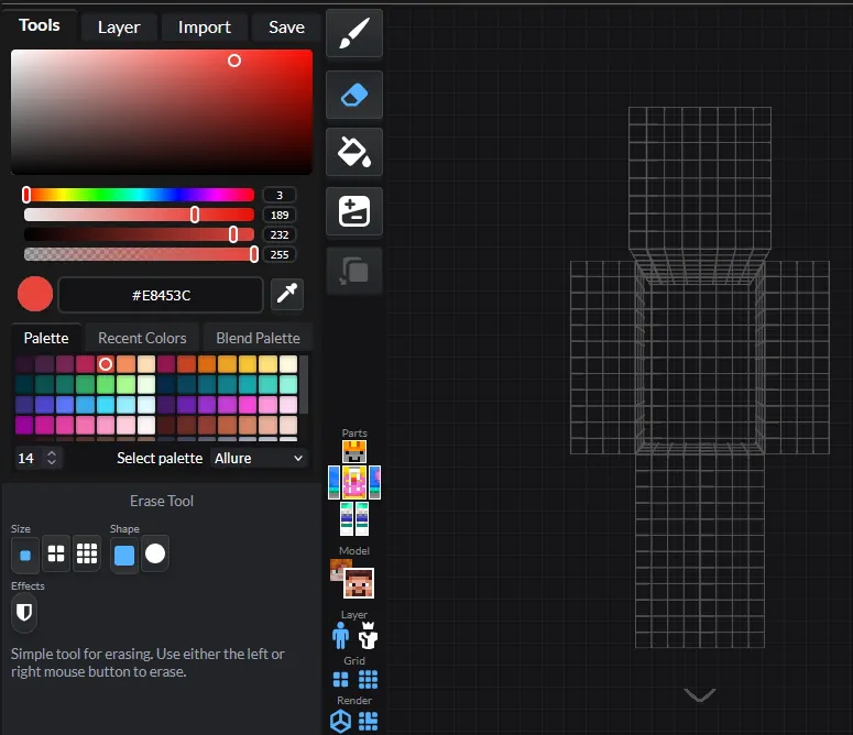Minecraft Skin Editor Screenshot