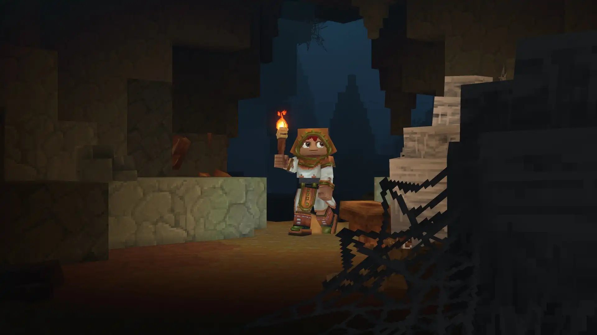 Cavern With Spiderwebs and Player Character Screenshot