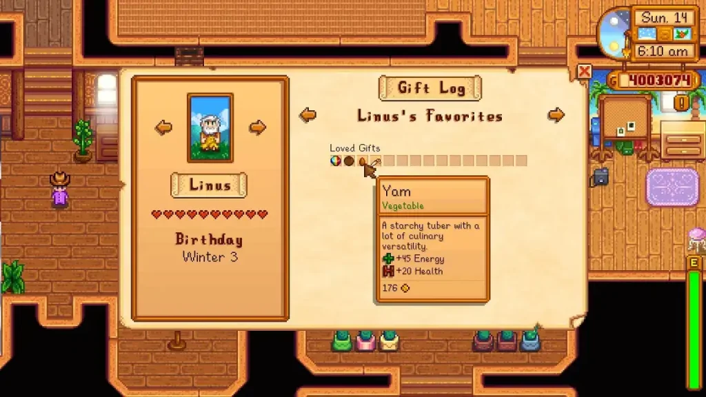 Stardew Valley Linus Gifts