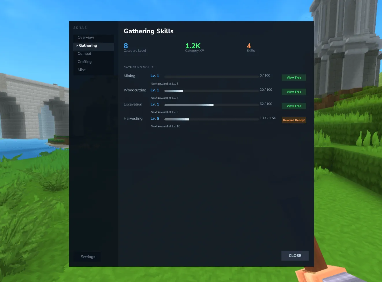 Hytale MMO Skill Tree Mod Interface Screenshot