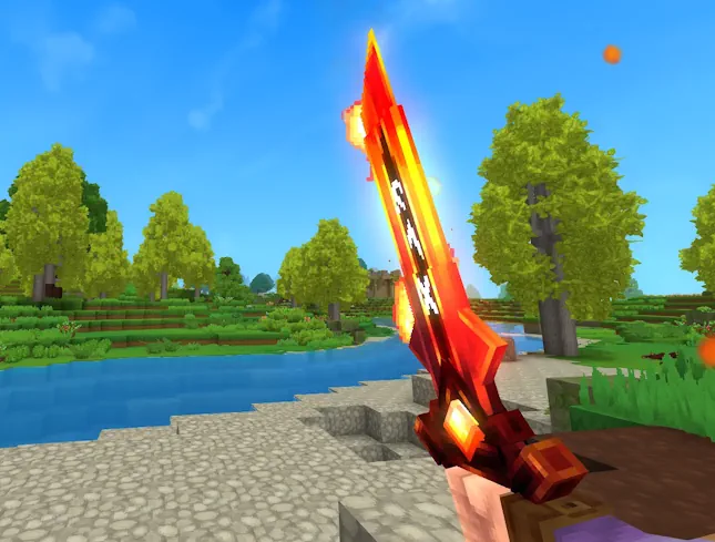 Hytale Player Holding Flaming Longsword in Hand Sword 