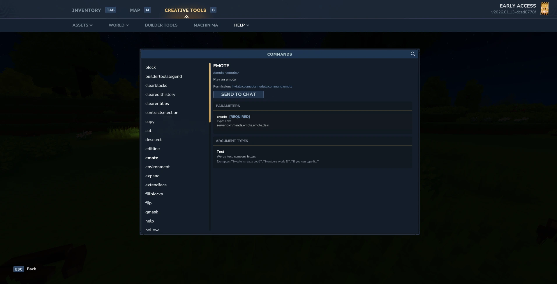 Hytale Console Commands screen