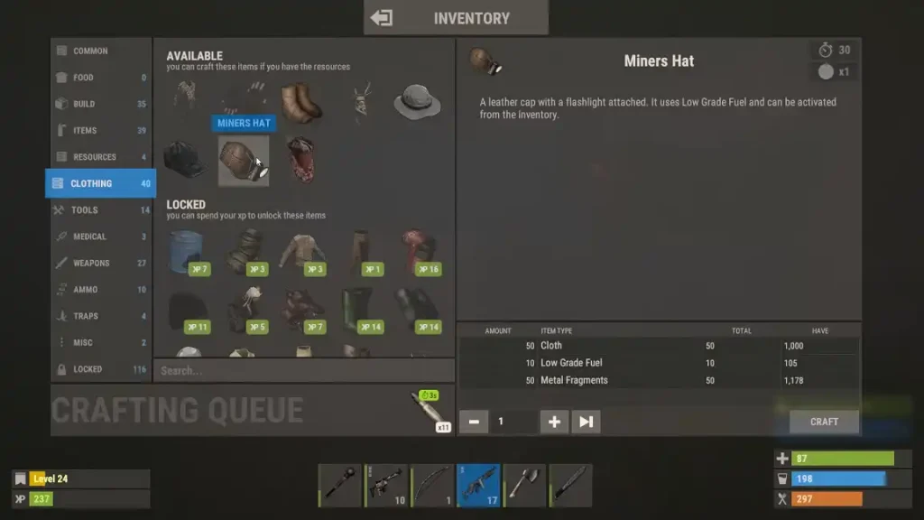 Crafting And Use Miners Hat In Rust