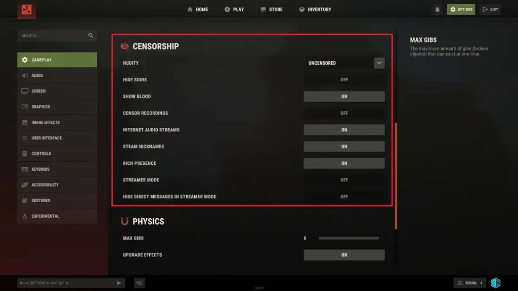 Rust Censorship Settings