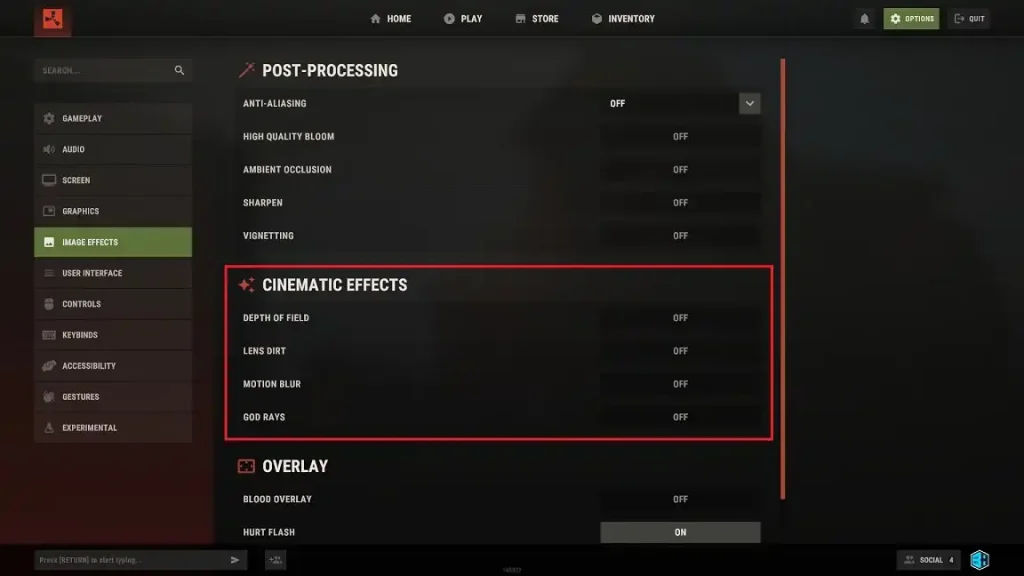 Rust Cinematic Effects Settings