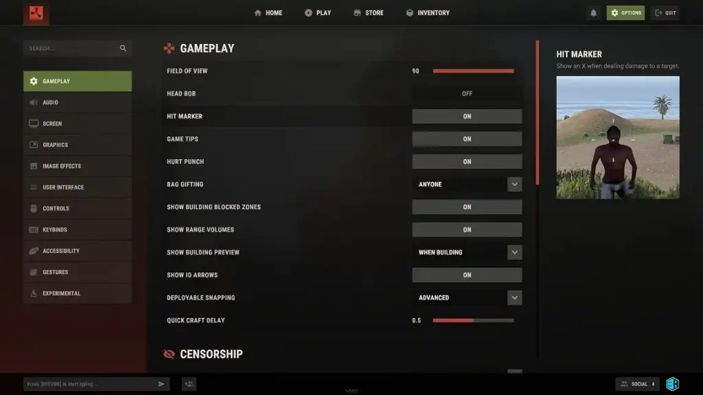 Rust Gameplay Settings