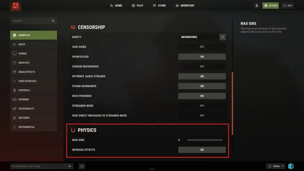 Rust Physics Settings