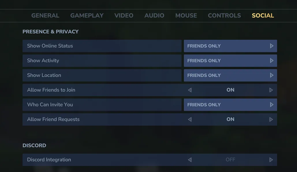 Hytale Social Settings Screenshot