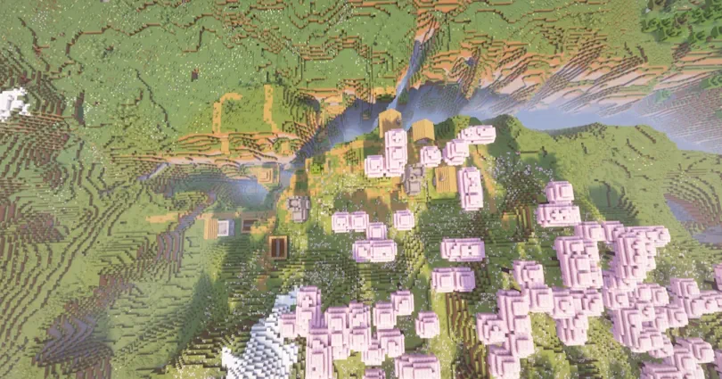 Pink Petal Village Next to Ravine Screenshot