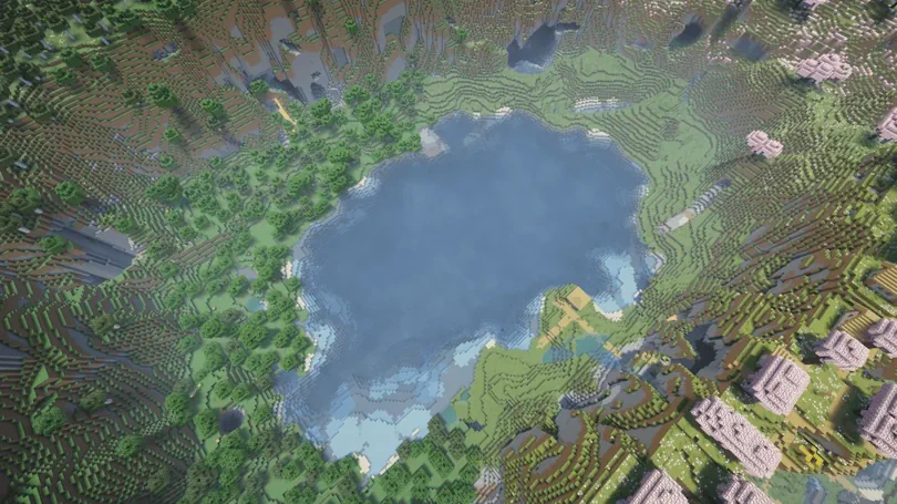 Pink Petal Village Overlooking Lake Screenshot