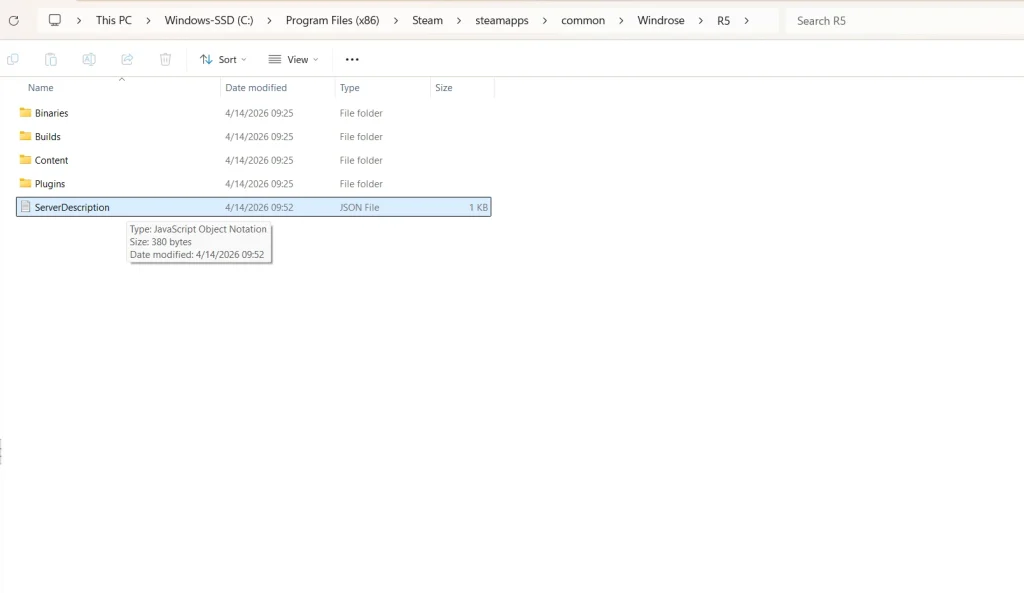 Windrose Accessing Server Configurations Folder screenshot