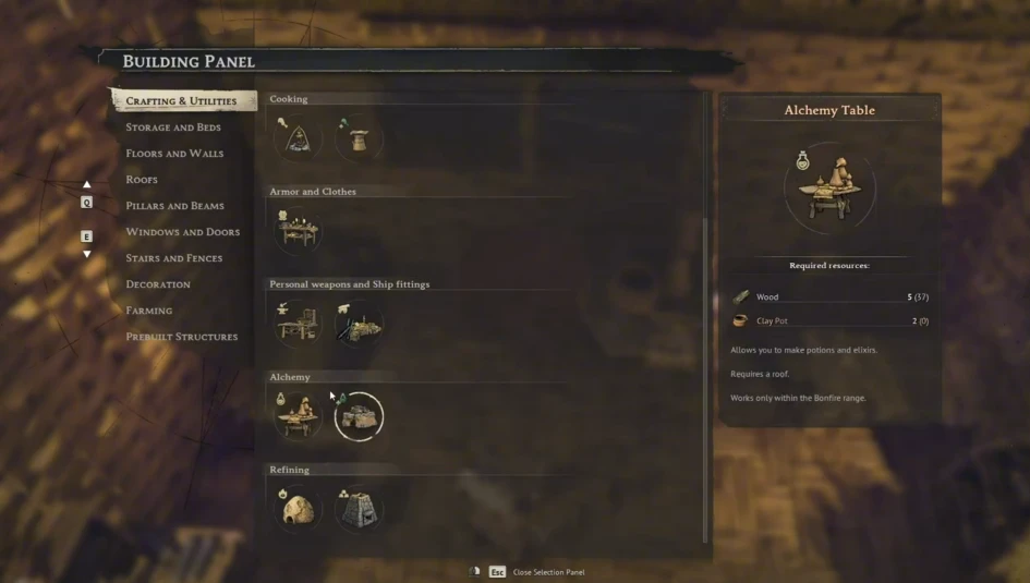 Windrose Alchemy Table Crafting screenshot