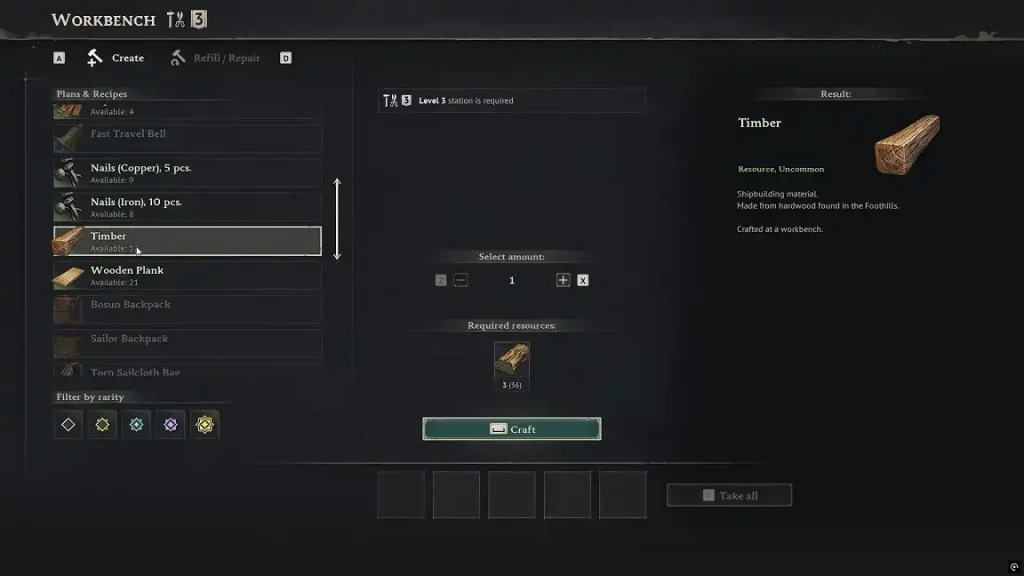 Windrose Hardwood Crafting Recipes